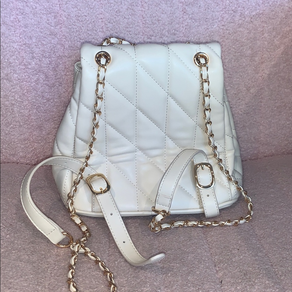 Cluci White Quilted Small Backpack Purse with Gold Chain in Vegan Leather - Picture 2 of 3